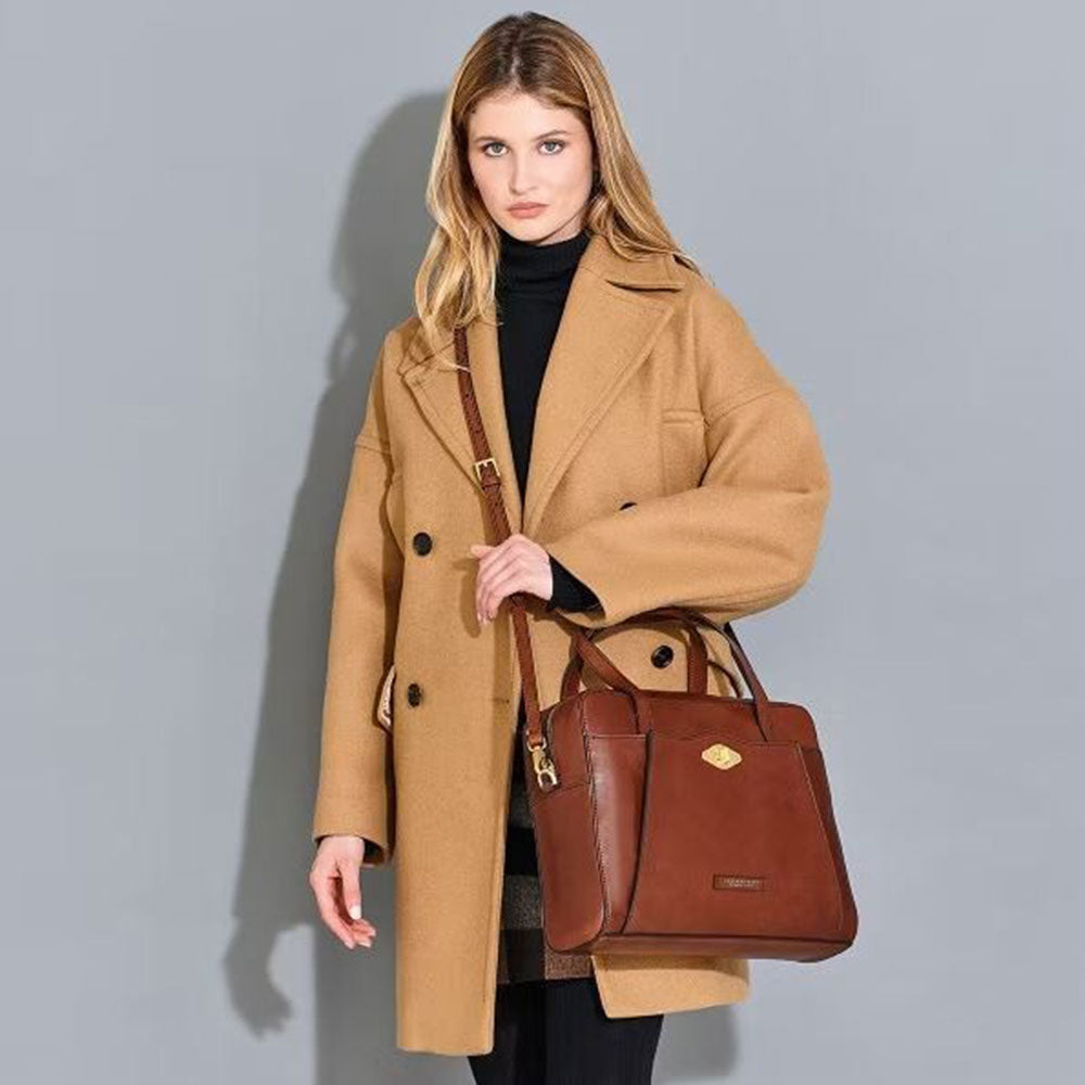 Aktentasche für Damen mit Schultergurt THE BRIDGE Barbara-Linie aus braunem Leder