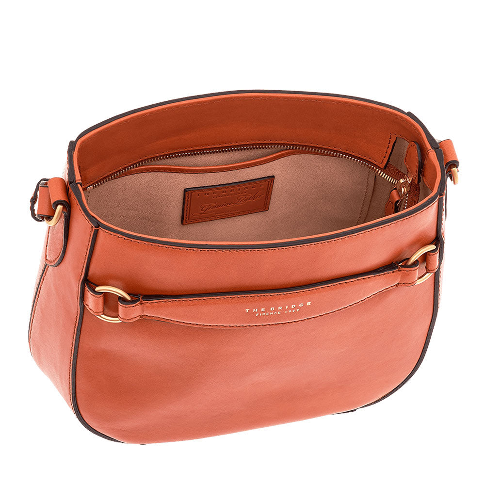 Hobo-Schultertasche für Damen THE BRIDGE Bettina-Linie aus rostorangefarbenem Leder