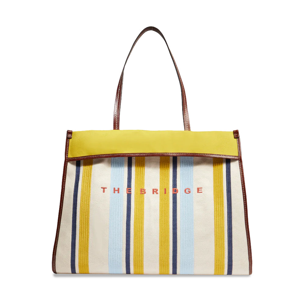 Beach Bag Donna THE BRIDGE linea Elisa Wow in Cotone e Pelle Naturale Marrone e Celeste