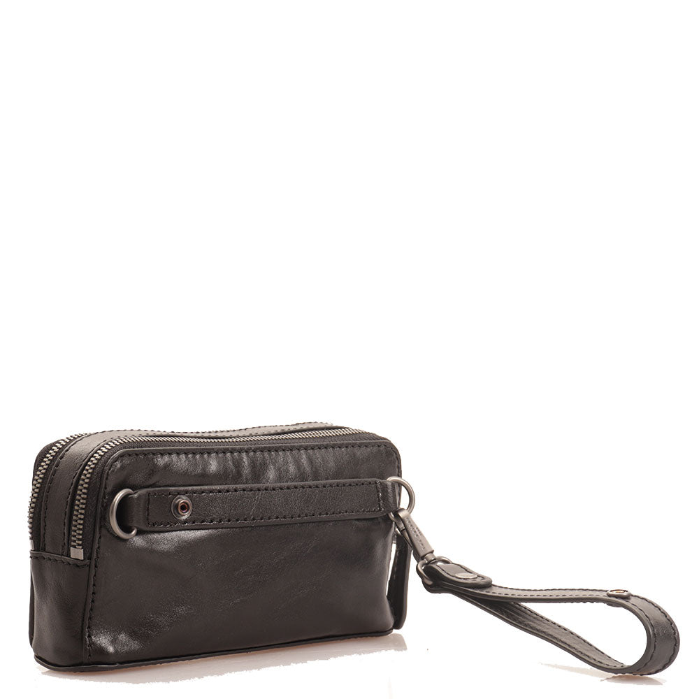 Herren-Clutch mit Armband und Schultergurt THE BRIDGE Alberto-Linie aus schwarzem Leder