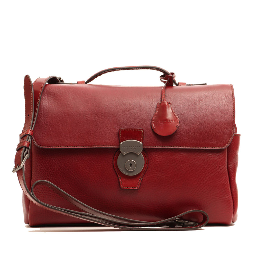 THE BRIDGE 13" Laptop-Aktentasche mit Schultergurt aus bordeauxrot genarbtem Leder der Capalbio-Linie