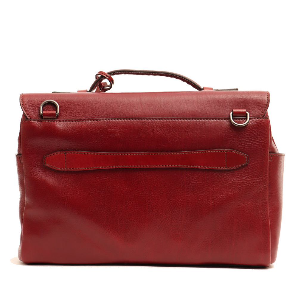 THE BRIDGE 13" Laptop-Aktentasche mit Schultergurt aus bordeauxrot genarbtem Leder der Capalbio-Linie