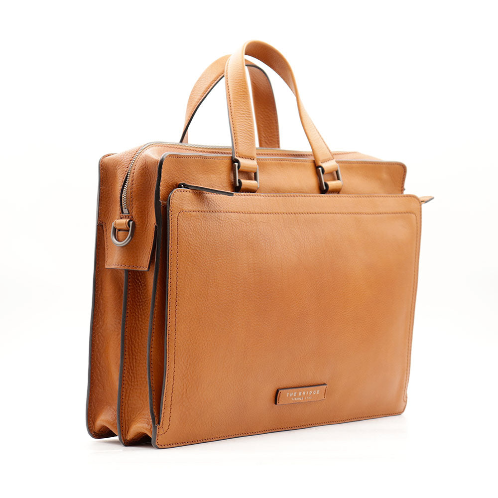 Cartella Uomo Due Manici THE BRIDGE linea Leone in Pelle color Cognac