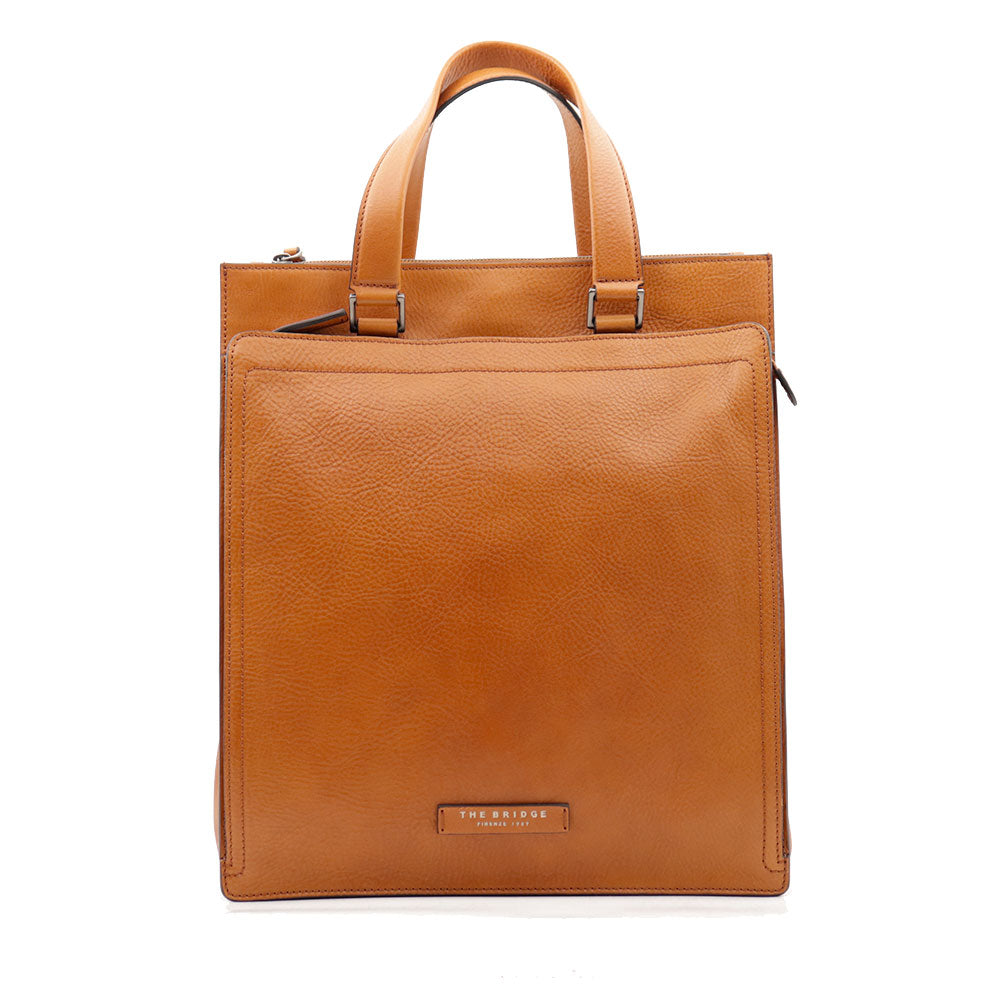 Cartella Uomo Verticale THE BRIDGE linea Leone in Pelle color Cognac