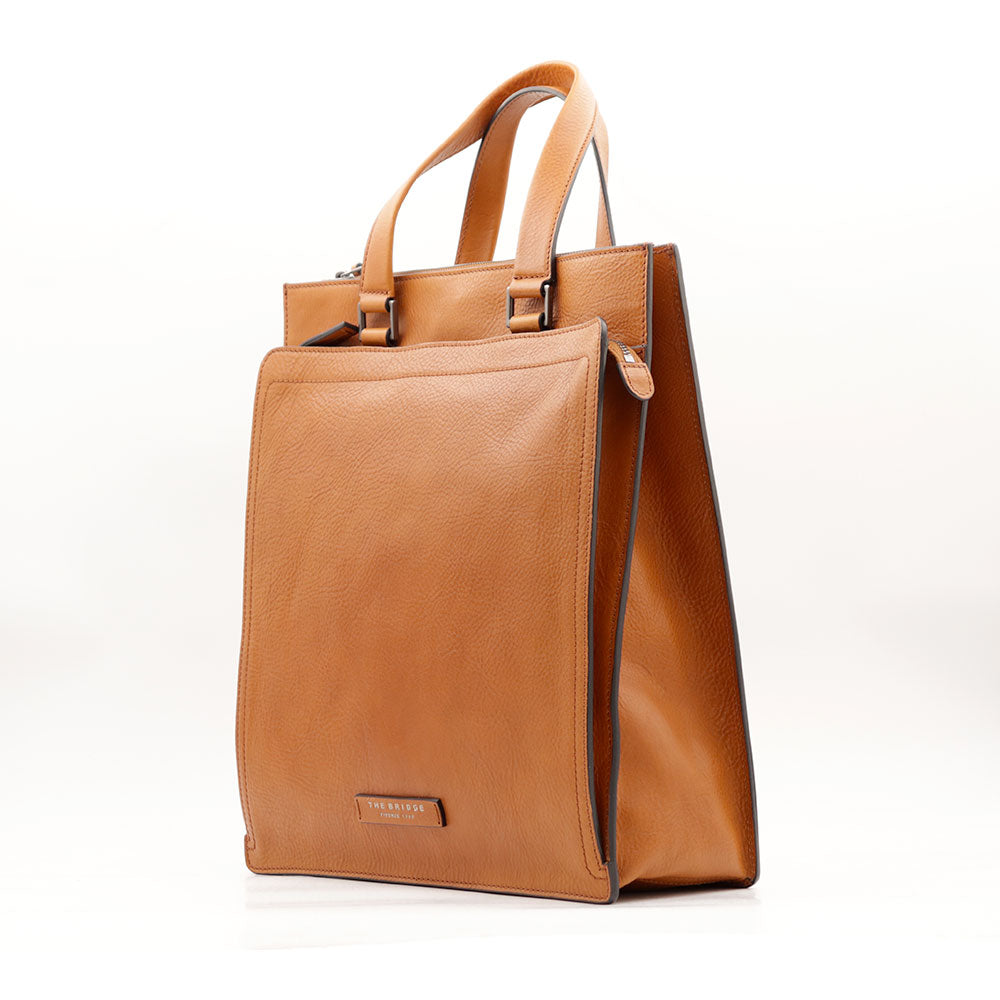 Cartella Uomo Verticale THE BRIDGE linea Leone in Pelle color Cognac