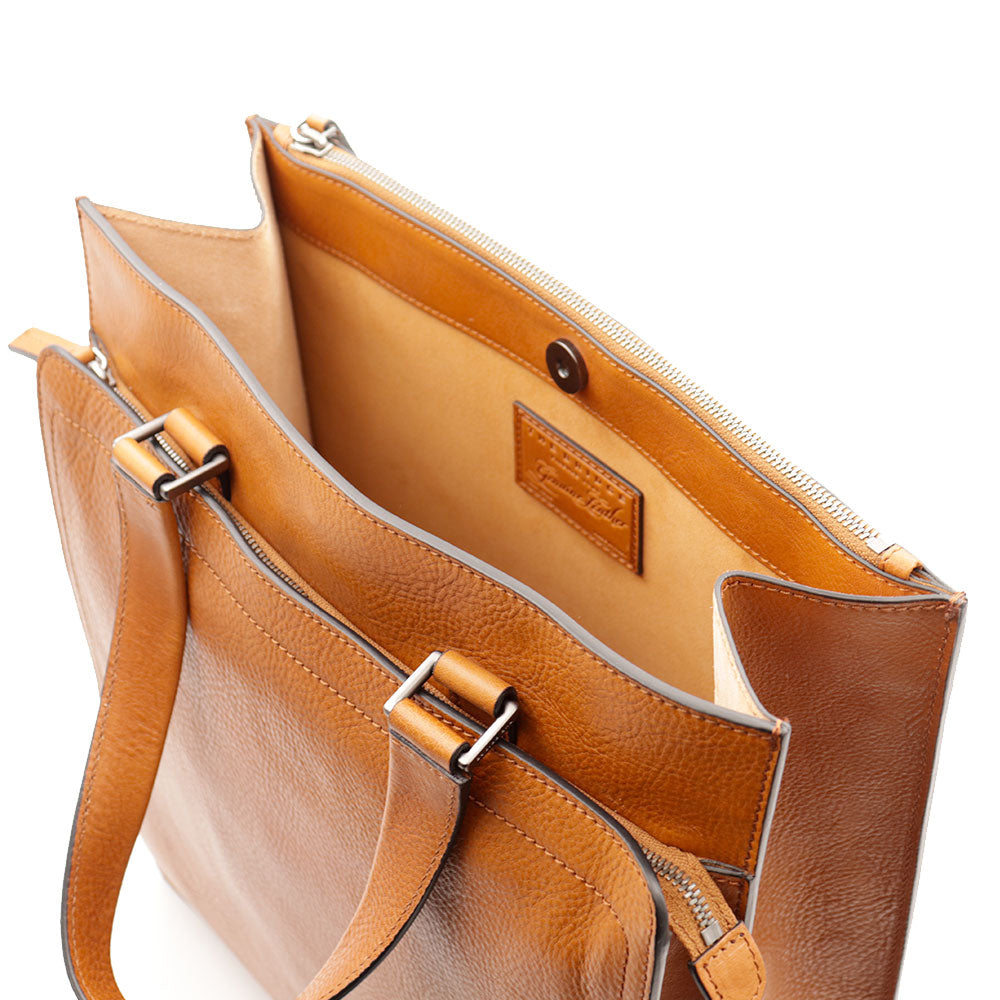 Cartella Uomo Verticale THE BRIDGE linea Leone in Pelle color Cognac