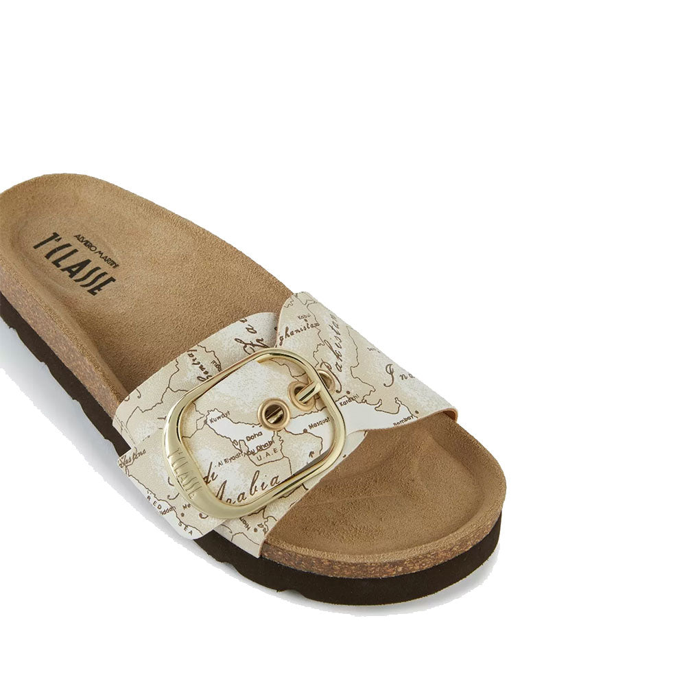 Damenschuhe 1A Classe Alviero Martini Bandeau-Hausschuhe mit Geo-Print Beige 0814