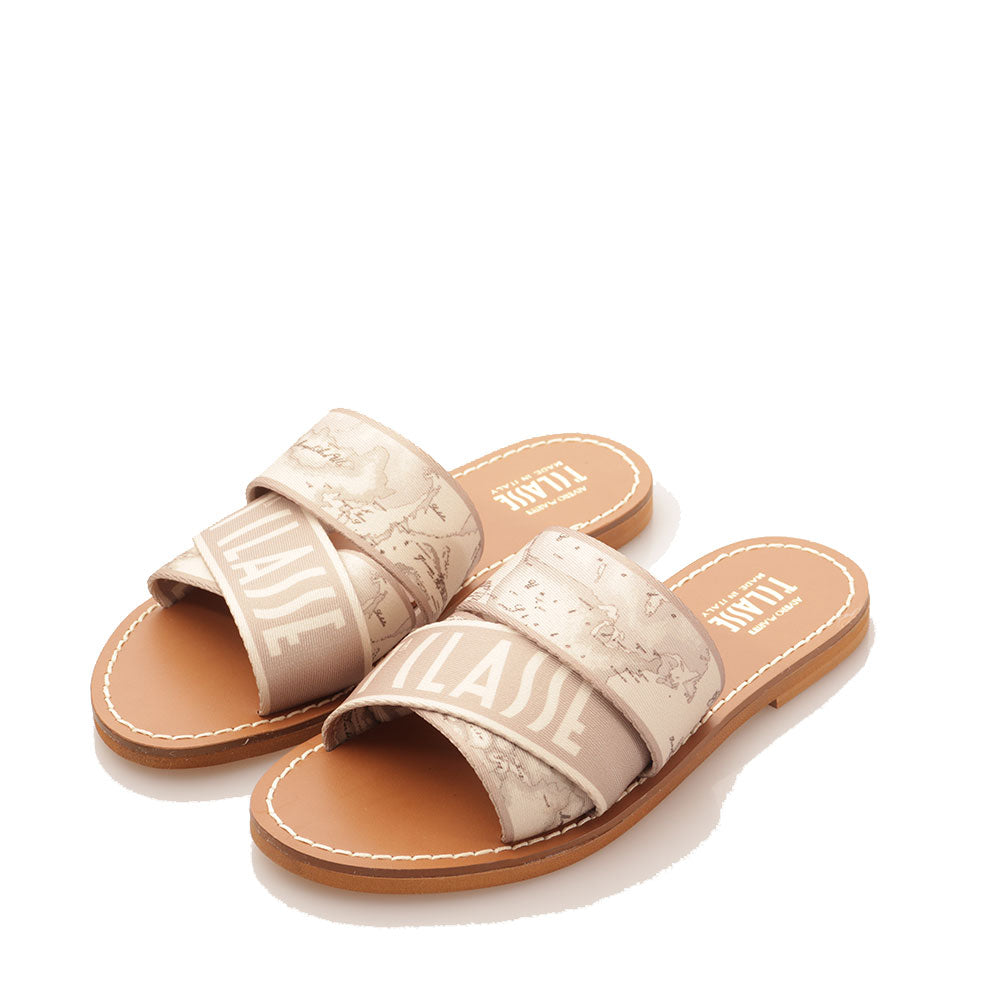 1A Classe Alviero Martini Damenhausschuhe mit Geo-Safari-Print-Bandbändern 0894