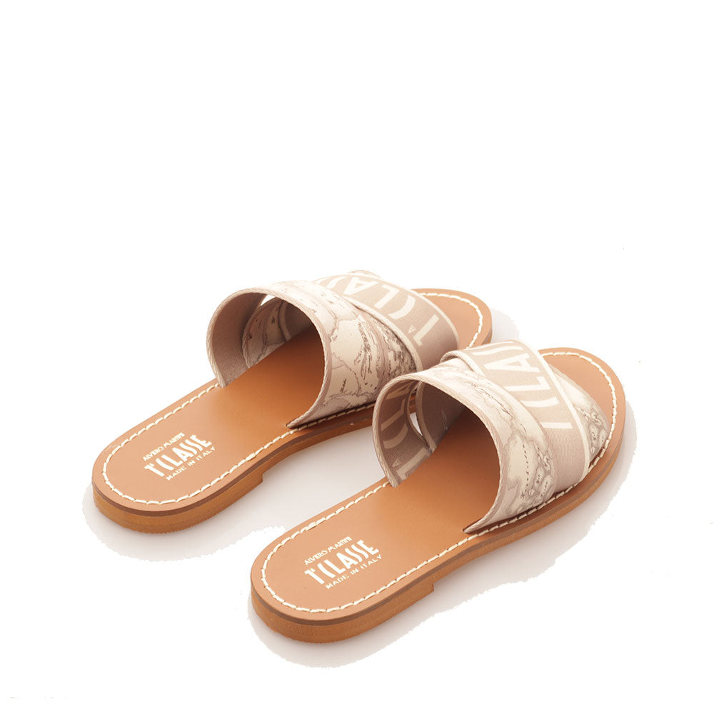 1A Classe Alviero Martini Damenhausschuhe mit Geo-Safari-Print-Bandbändern 0894