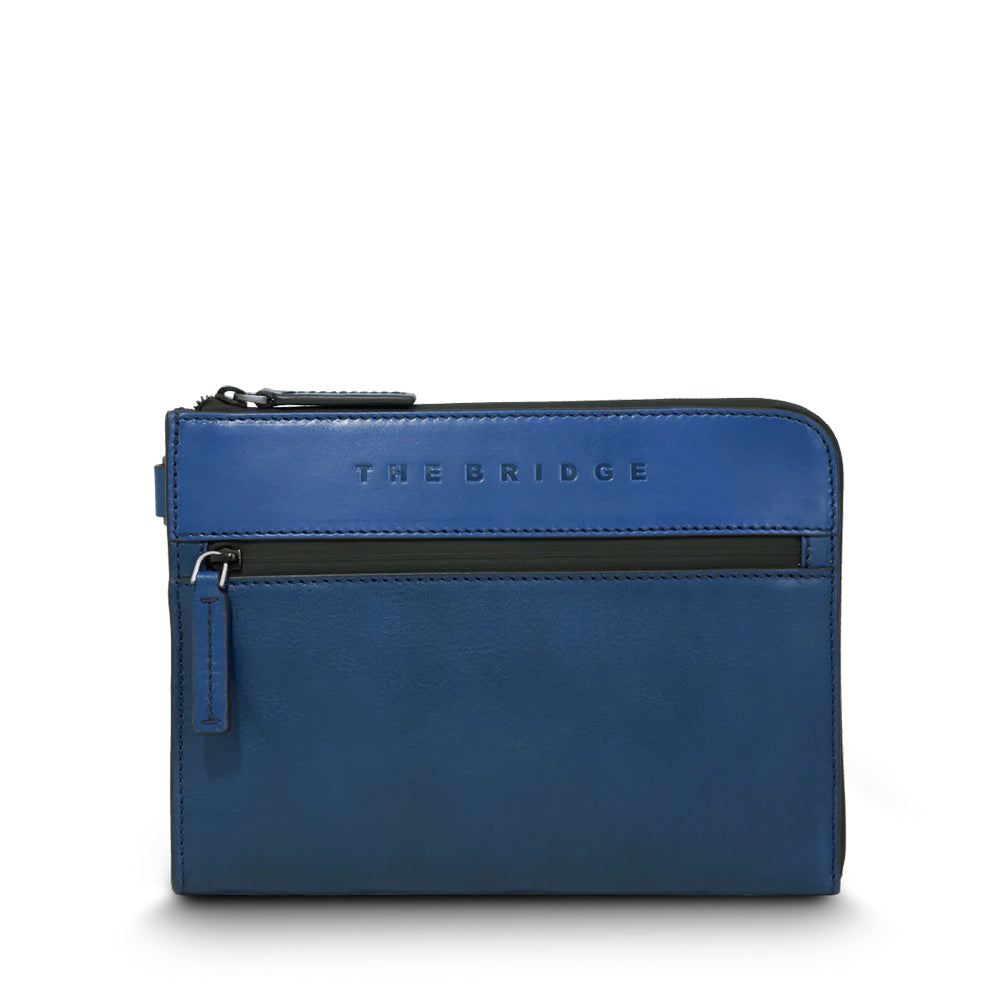 THE BRIDGE Herren-Clutch-Tasche der Damiano-Linie aus blauem Leder