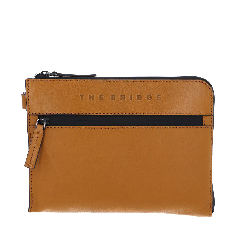 THE BRIDGE Herren-Clutch-Tasche der Damiano-Linie aus Curry-Gelb-Leder