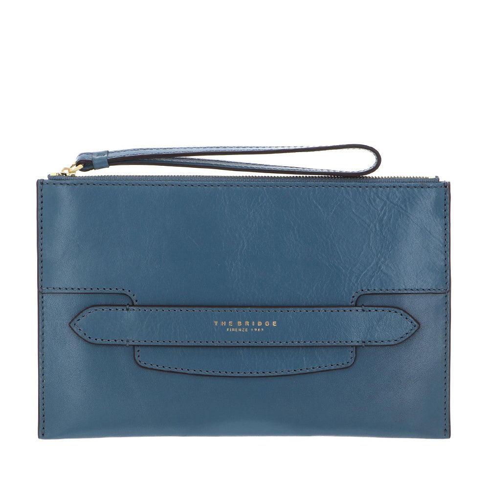Pochette Donna Grande con Polsiera THE BRIDGE linea Lucrezia in Pelle color Sky