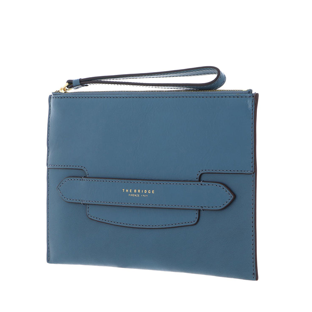 Pochette Donna Grande con Polsiera THE BRIDGE linea Lucrezia in Pelle color Sky