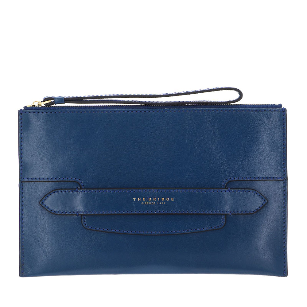 Pochette Donna Grande con Polsiera THE BRIDGE linea Lucrezia in Pelle color Jeans
