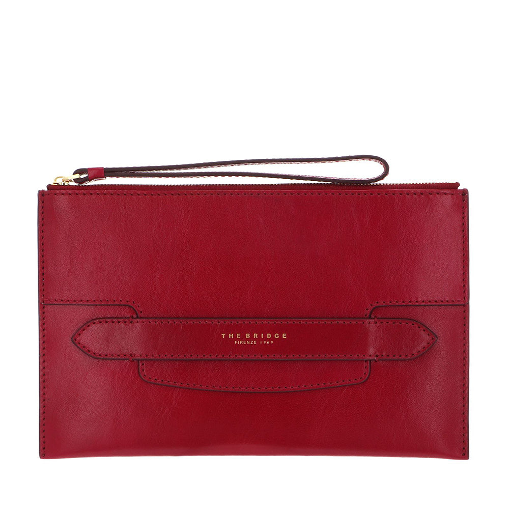 Pochette Donna Grande con Polsiera THE BRIDGE linea Lucrezia in Pelle color Berry