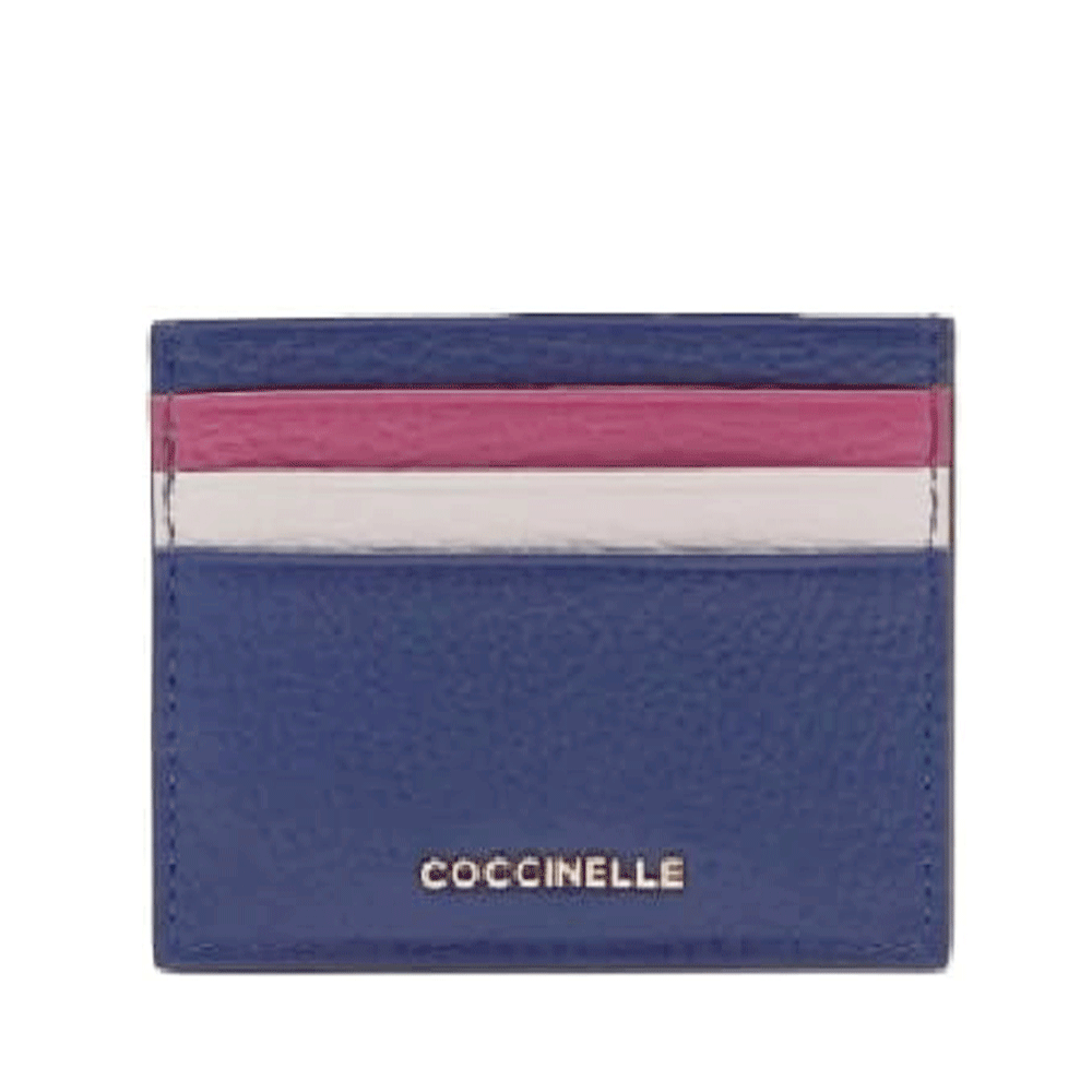 Portacarte Donna COCCINELLE in Pelle Royal Blue - Rosewood - Lambskin White Linea Metallic Tricolor
