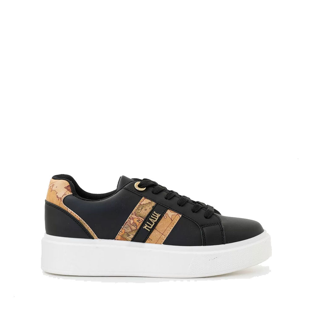 Sneakers Donna 1A Classe Alviero Martini in Eco Nappa NerA con Logo e Bande Geo Classic 1005