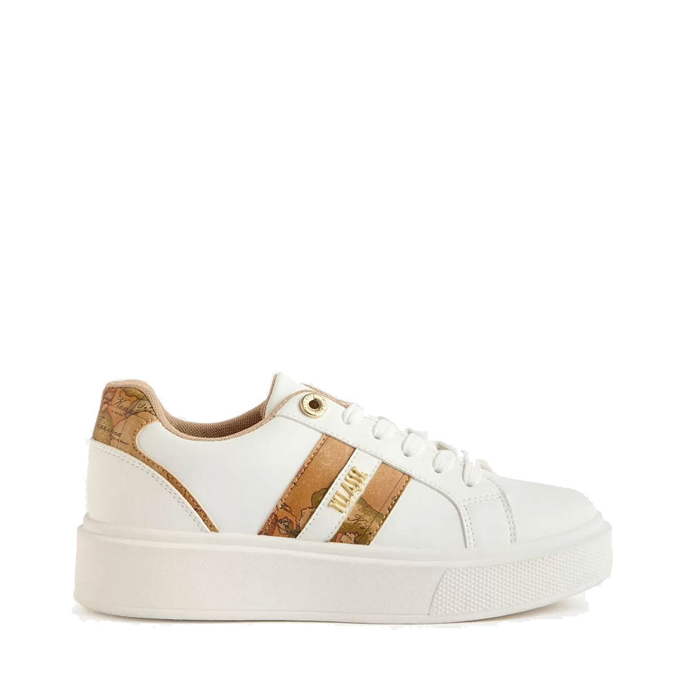 Sneakers Donna 1A Classe Alviero Martini in Eco Nappa Bianca con Logo e Bande Geo Classic 1005