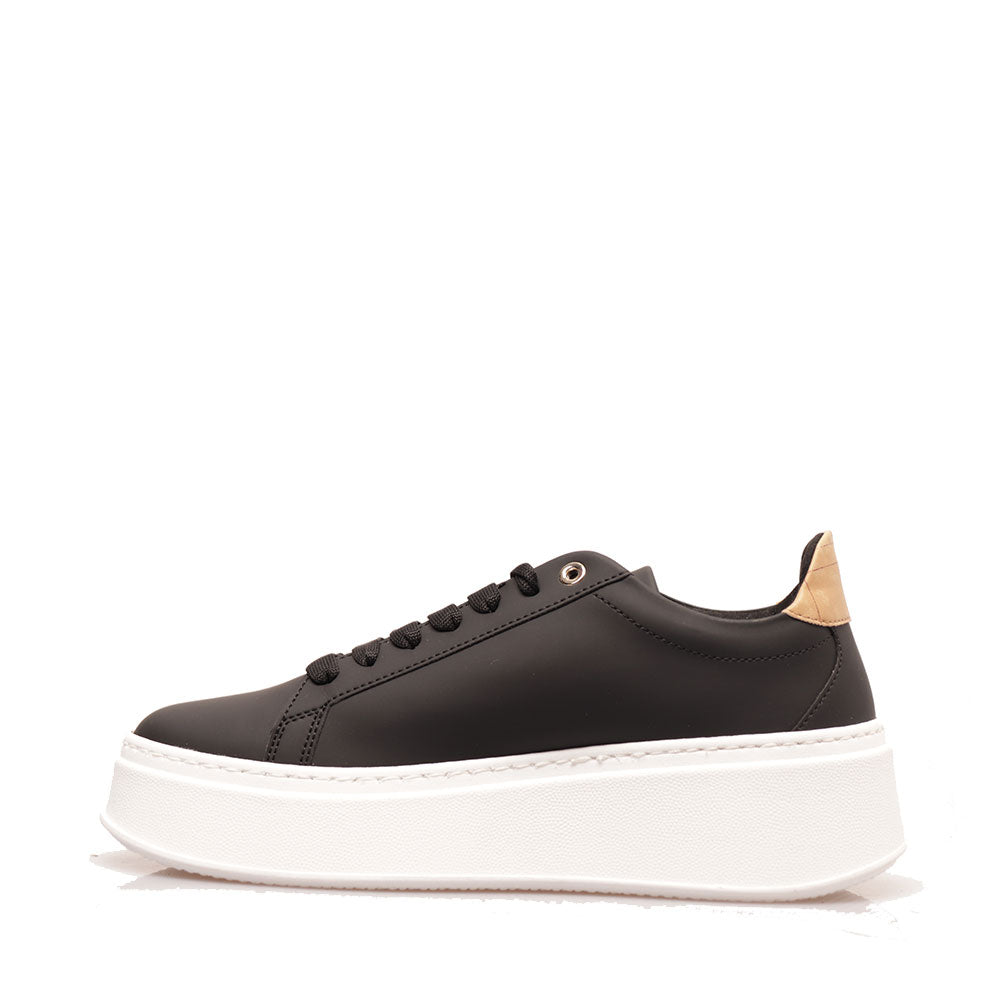 Damen-Sneaker 1A Classe Alviero Martini Journey Geo-Linie aus schwarzem gummiertem Stoff 1032