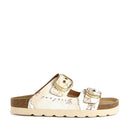 Alviero Martini 1A Klasse 
Doppelband Hausschuhe aus Öko-Nappaleder mit Geo-Print in Beige 1124