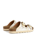 Alviero Martini 1A Klasse 
Doppelband Hausschuhe aus Öko-Nappaleder mit Geo-Print in Beige 1124