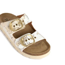 Alviero Martini 1A Klasse 
Doppelband Hausschuhe aus Öko-Nappaleder mit Geo-Print in Beige 1124