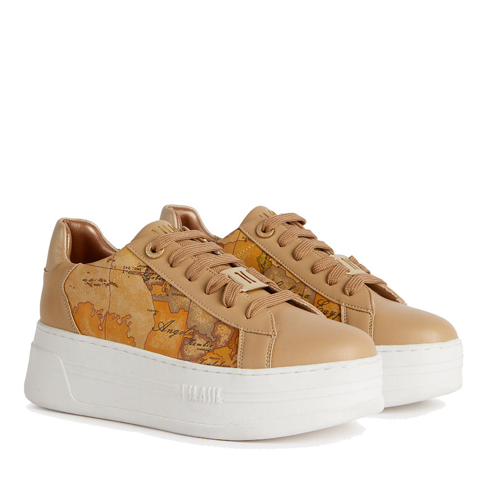 Sneakers Platform 1A Classe Alviero Martini linea Geo Elevate in Eco Nappa Beige e Inserti Geo Classic 1207