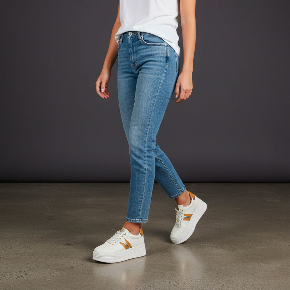 Sneakers Platform 1A Classe Alviero Martini linea Geo Elevate in Eco Nappa Bianca 1208