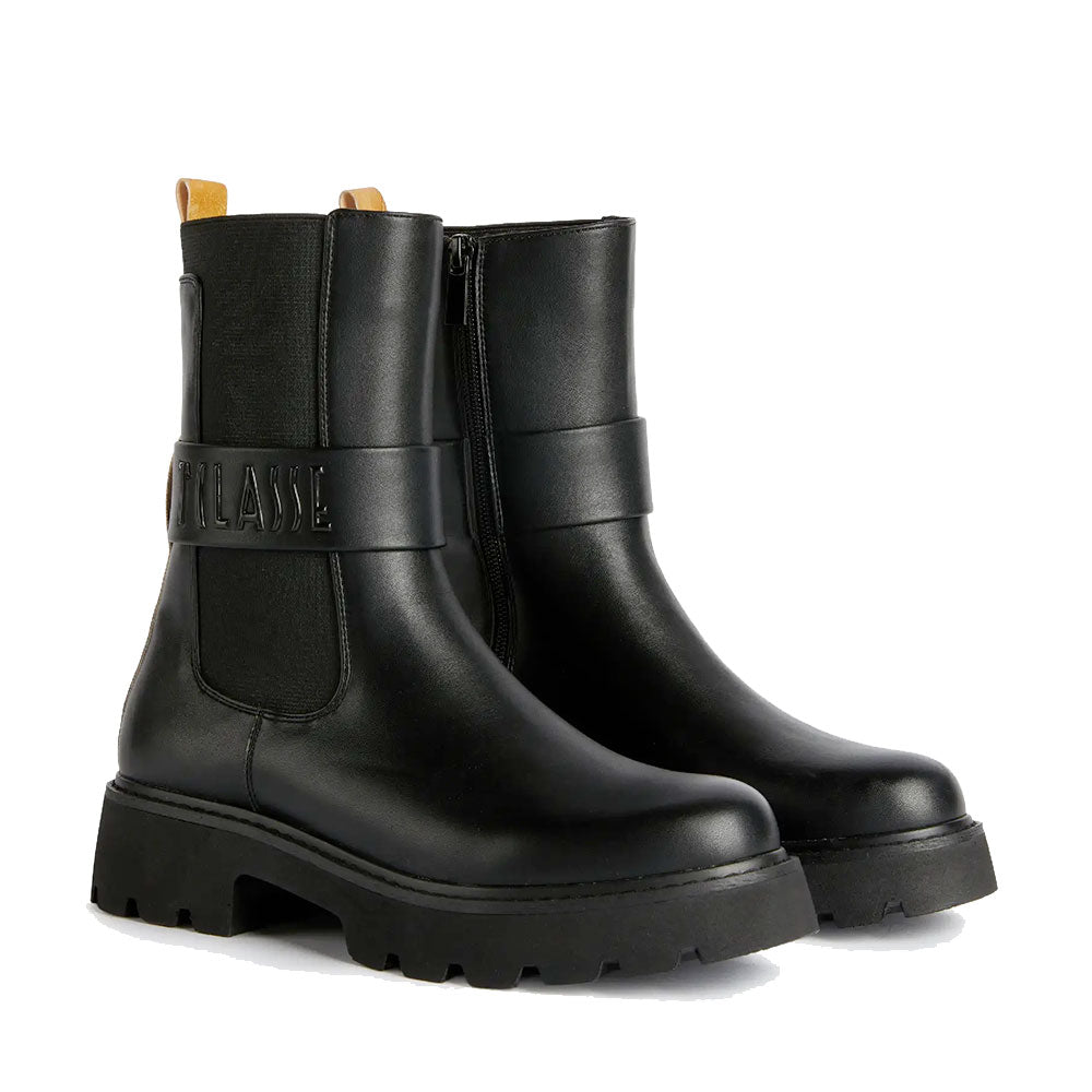 Stivaletti Bikers Donna 1A Classe Alviero Martini in Eco Nappa Nera con Logo 1236