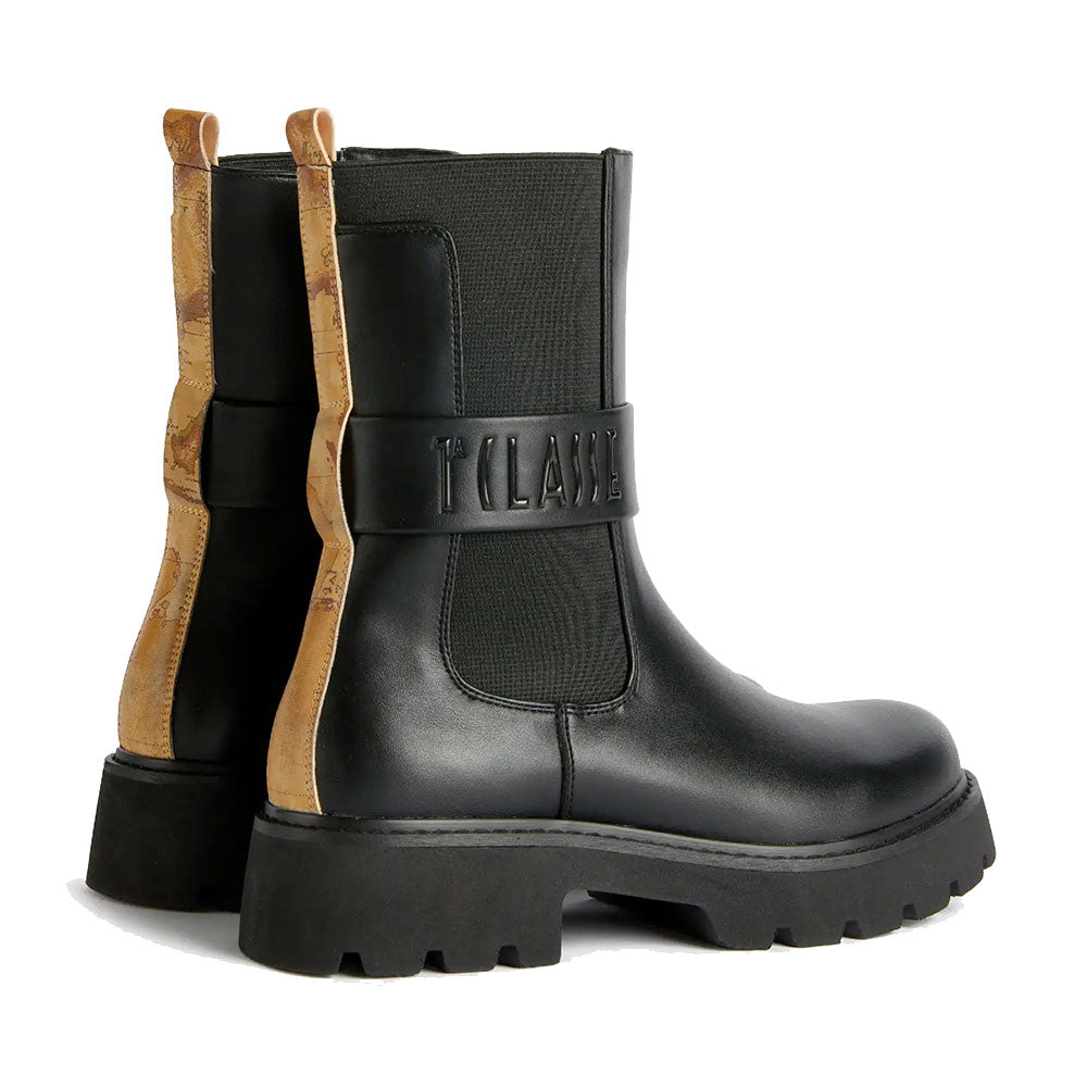 Stivaletti Bikers Donna 1A Classe Alviero Martini in Eco Nappa Nera con Logo 1236