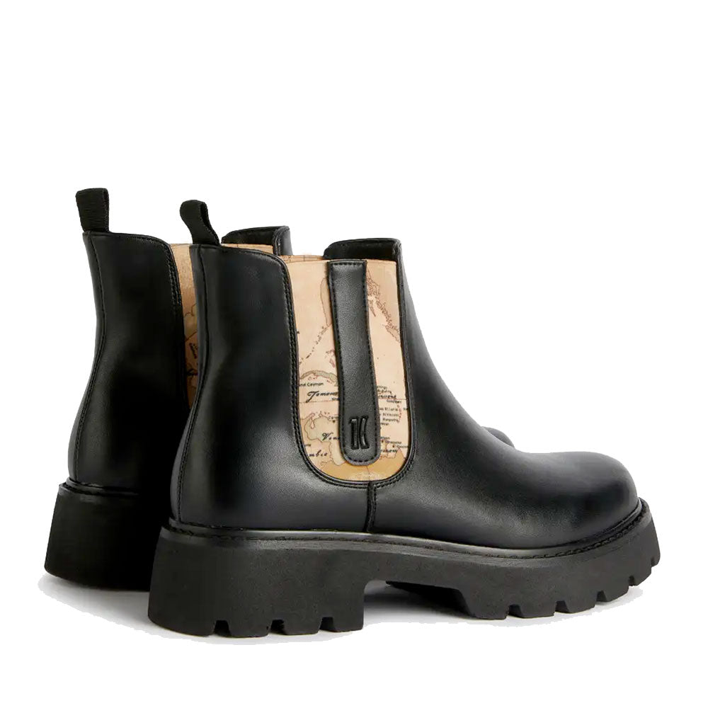 Stivaletti Beatles Donna 1A Classe Alviero Martini in Eco Nappa Nera con Inserto Elastico stampa Geo Classic 1237