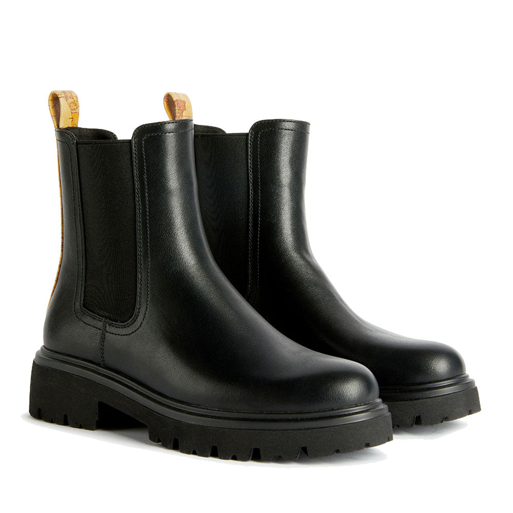 Stivaletti Beatles Donna 1A Classe Alviero Martini in Eco Nappa Nera con Inserto Geo Classic 1242