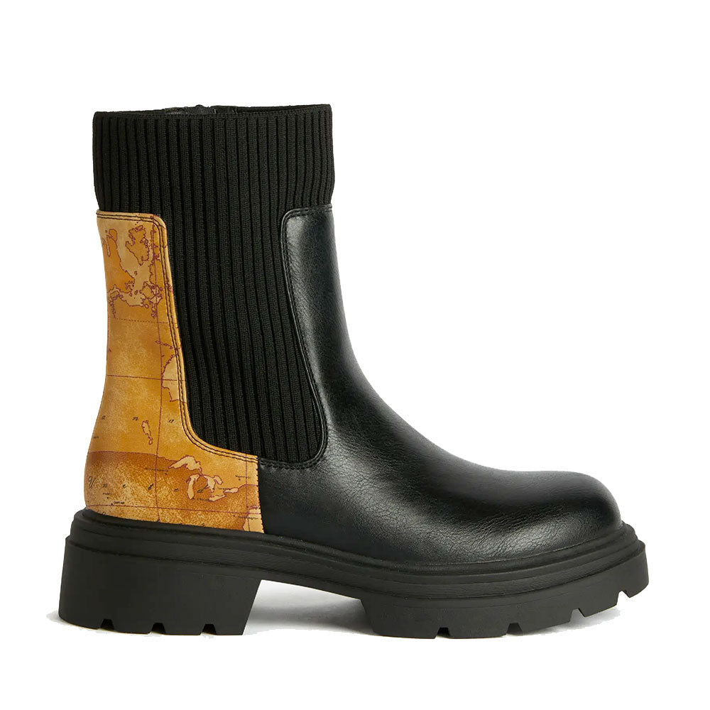 Stivaletti Beatles 1A Classe Alviero Martini in Eco Nappa Nera con Inserto in Maglia 1244