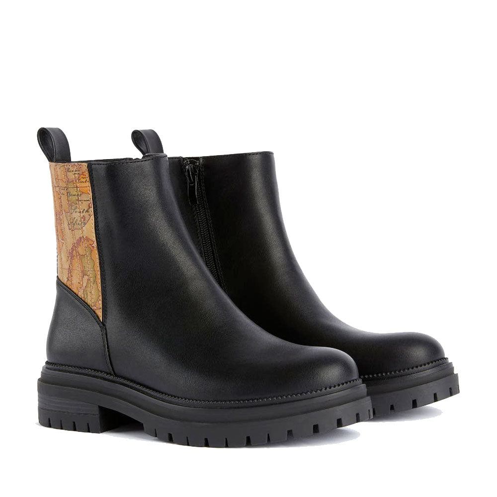 Stivaletti Beatles Donna 1A Classe Alviero Martini in Eco Nappa Nera con Inserto Geo Classic 1246