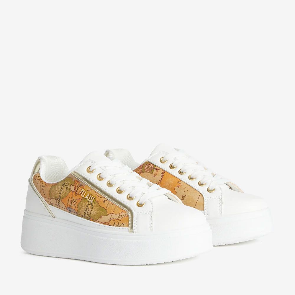 Sneakers Platform 1A Classe Alviero Martini in Eco Nappa Bianca con Inserto Geo Classic 1298
