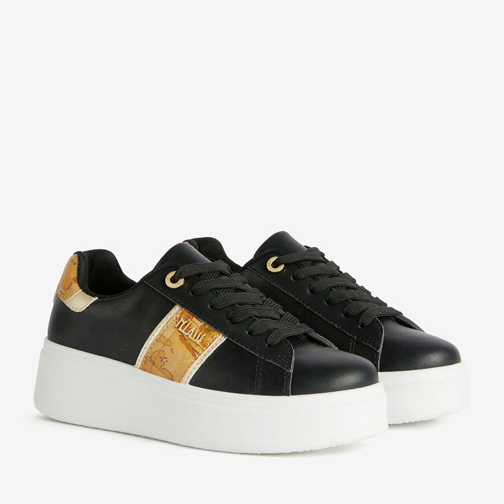 Sneakers Platform 1A Classe Alviero Martini in Eco Nappa Nera con Banda Geo Classic 1300