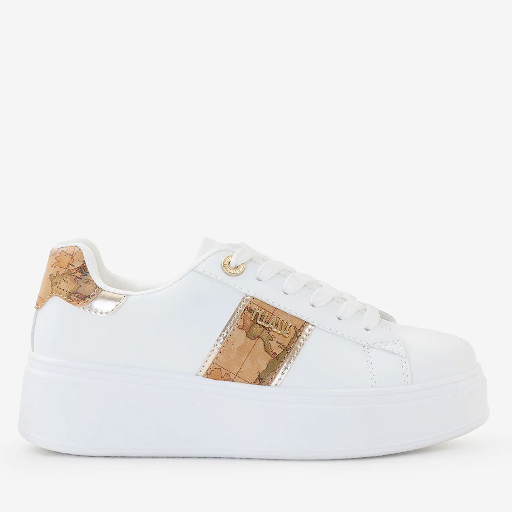 Sneakers Platform 1A Classe Alviero Martini in Eco Nappa Bianca con Banda Geo Classic 1300