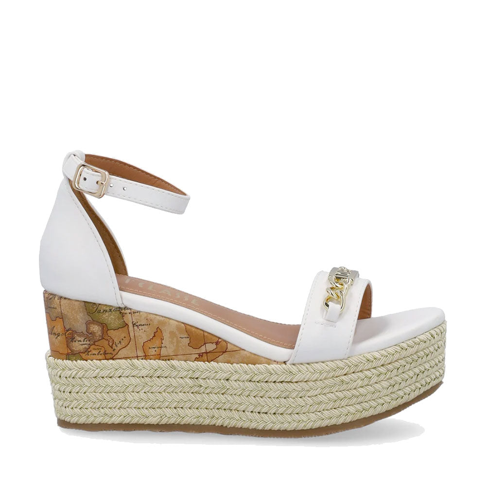 Sandali Donna con Zeppa 1A Classe Alviero Martini in Eco Nappa Bianca 1403