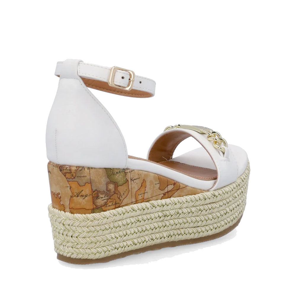 Sandali Donna con Zeppa 1A Classe Alviero Martini in Eco Nappa Bianca 1403