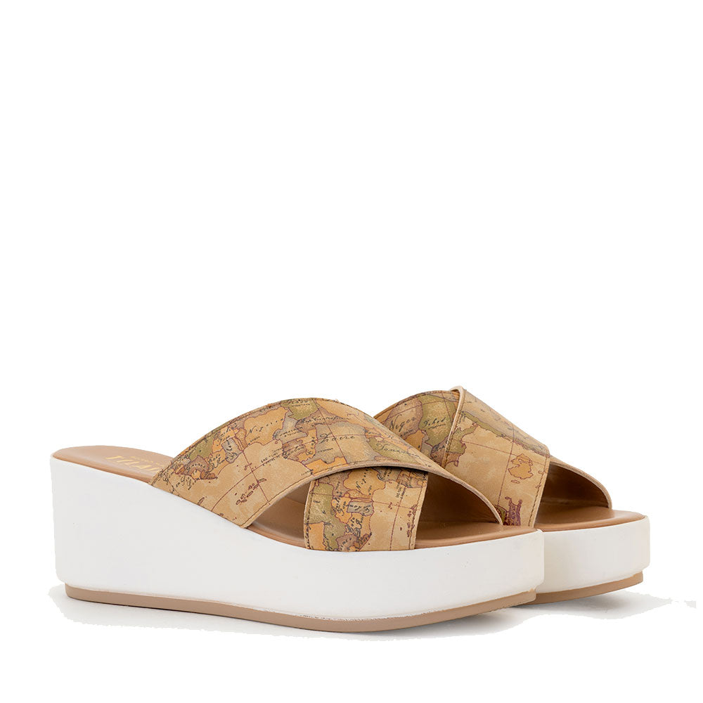 Sandali Donna con Zeppa 1A Classe Alviero Martini in Eco Nappa stampa Geo Classic 1413