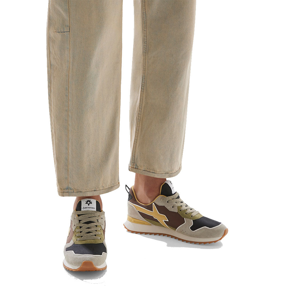 Scarpe Uomo W6YZ Sneakers Jet-M. in Tessuto Tecnico e Suede colore Taupe Dark Brown Fire