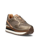 Alviero Martini 1A Classe Laufsneaker aus bronzefarbenem Glitzer-Mesh mit Geo-Beige-Einsätzen 2014