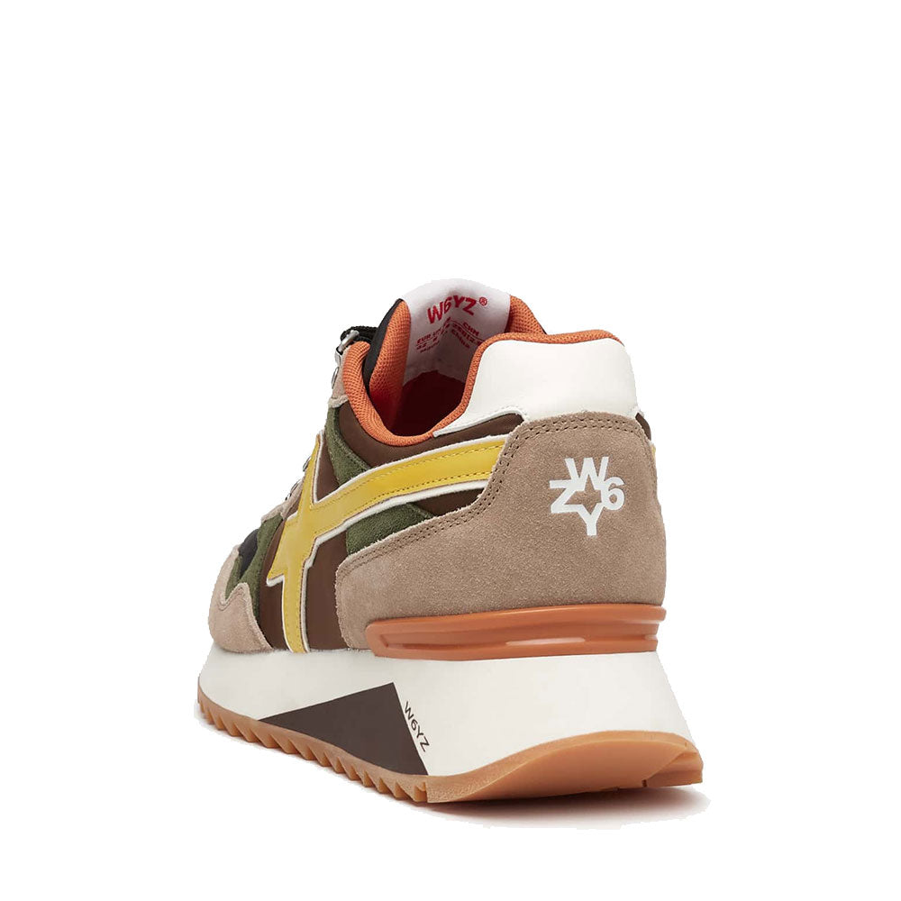 Scarpe Uomo W6YZ Sneakers Yak-M. in Tessuto Tecnico e Suede colore Taupe Testa Moro e Giallo