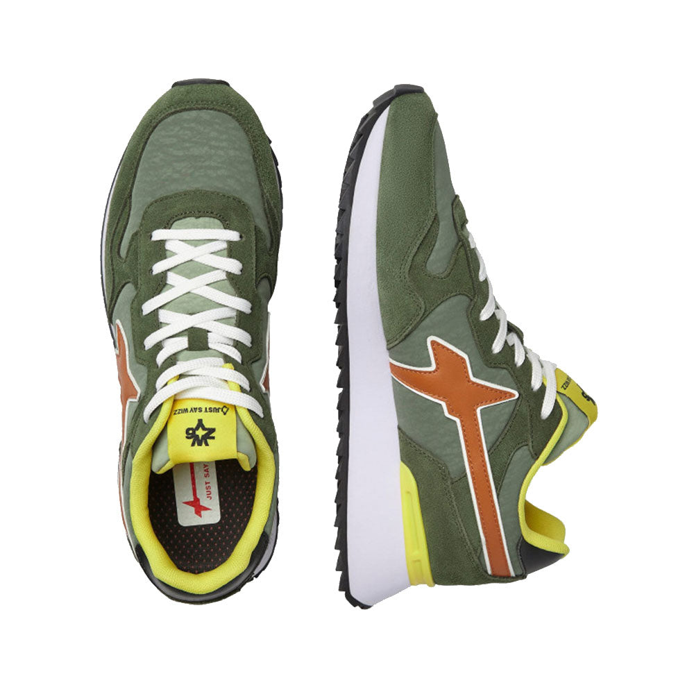 Scarpe Uomo W6YZ Sneakers Yak-M. in Suede e Tessuto Tecnico colore Militare Green e Orange