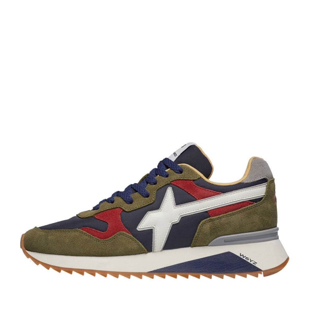 Sneakers Uomo W6YZ Yak-M. in Tessuto Tecnico e Suede colore Militare Navy e Granata