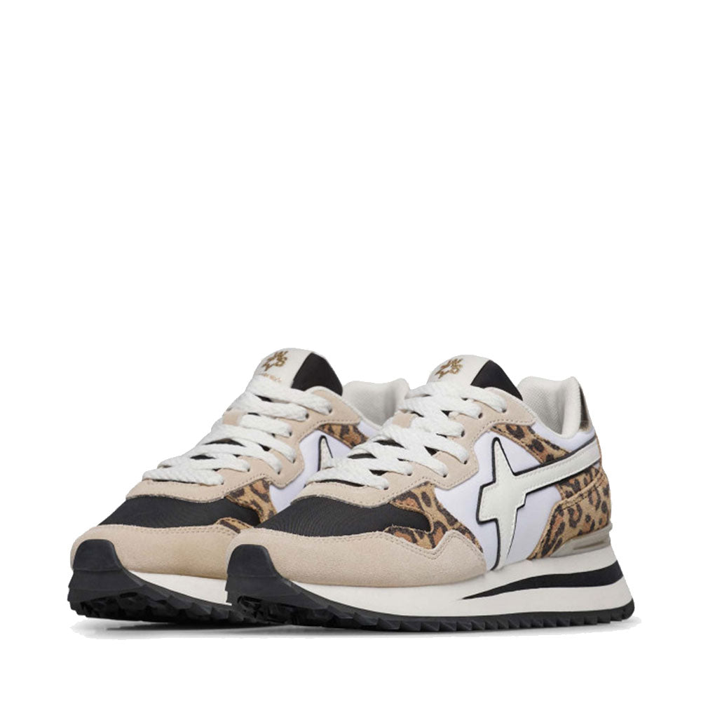 Sneakers Donna W6YZ Yak-W. in Tessuto Tecnico e Suede con Inserti Animalier colore Cream White Black