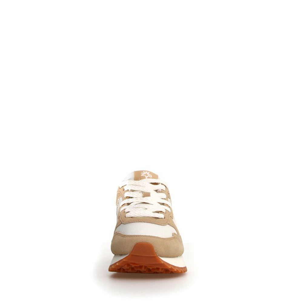 Sneakers Donna W6YZ Yak-W. in Tessuto Tecnico Suede e Glitter colore Sand Bone e Platinum