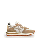 Sneakers Donna W6YZ Yak-W. in Tessuto Tecnico Suede e Glitter colore Sand Bone e Platinum