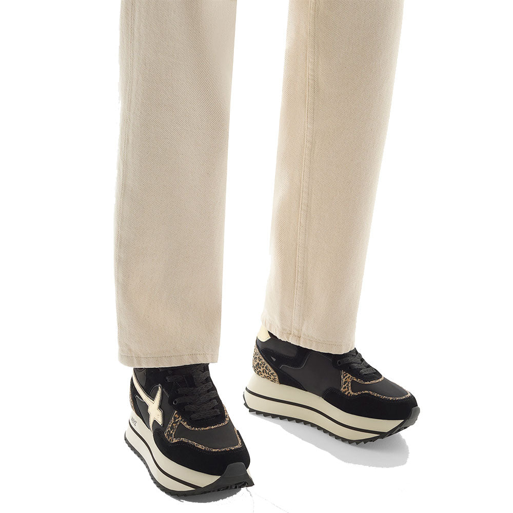 Sneakers Platform Donna W6YZ Deva-W. in Tessuto Tecnico e Suede Black Platinum Brown