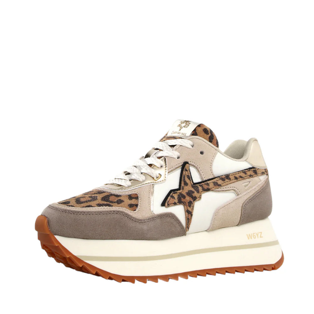 Sneakers Platform Donna W6YZ Deva-W. in Nylon e Suede con Inserti Animalier Beige Taupe e Platinum